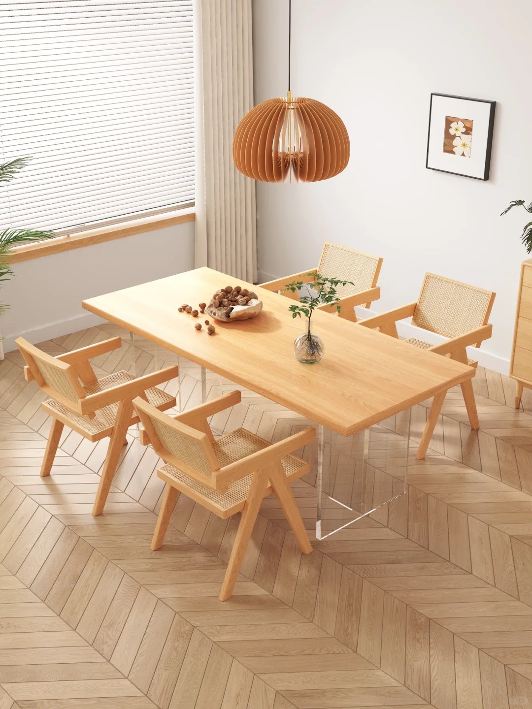 ESSEN minimalist furniture design with wooden table and cane chairs